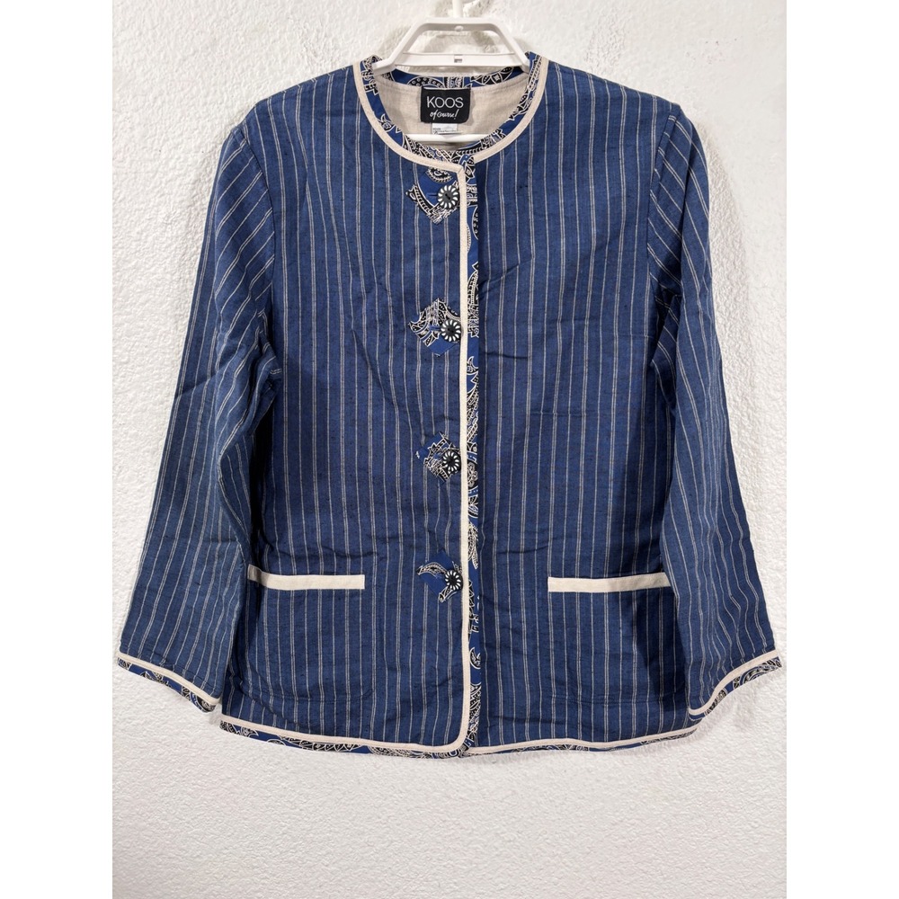 Koos of Course Reversible Jacket Medium Blue Beige Linen‎ Blend Striped Blazer